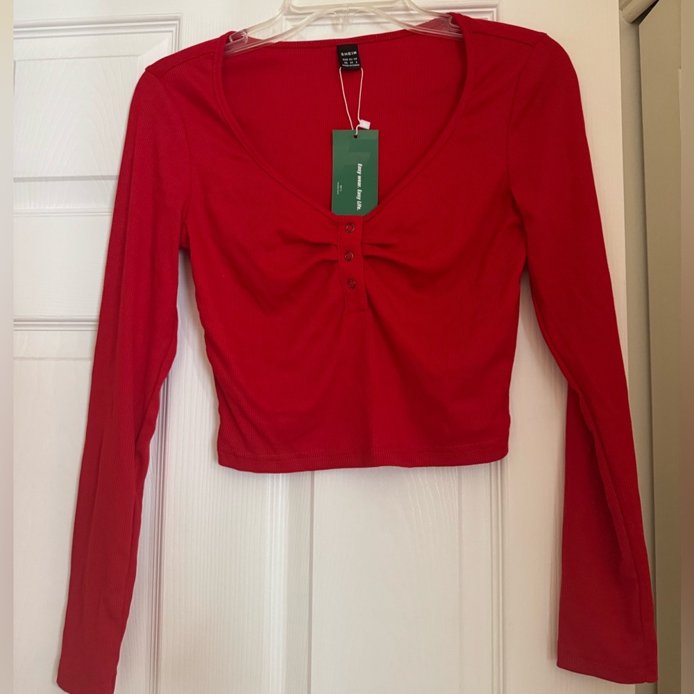 SHEIN Red Ruched Long Sleeve